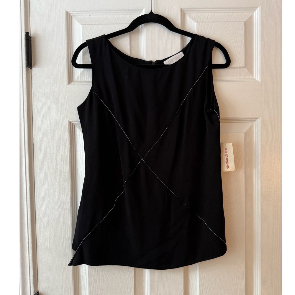 GENNY Vintage Black Sleeveless Beaded Trim Top Made in‎ Italy Size 8 NWT